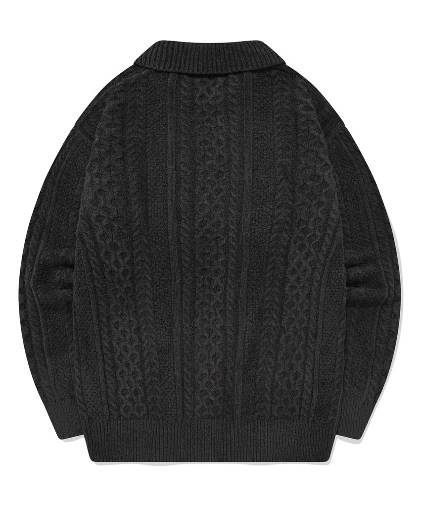 COVERNAT Velvet Cable Round Collar Knit Charcoal