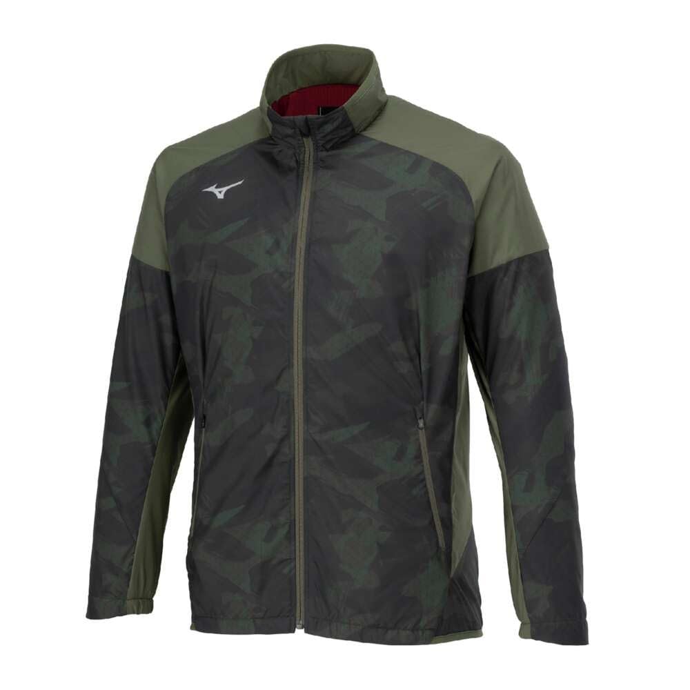 Mizuno Breath Thermo Warmer Training Dark Khaki Jacket, Moisture-Wicking, Heat-Generating, Water-Repellent, Windproof, Brushed, 32MEB541, Men's,