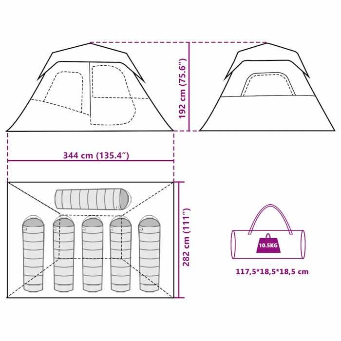 VidaXL Tente de Camping 6 Personnes, Tente d'Ombrage avec Sac de Transport, Auvent Portable avec Parois Latérales, Gris et 94297