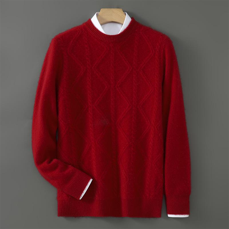 Men's Diamond Cable Knit Wool Sweater - Thick, Loose, Versatile Cashmere Layer
