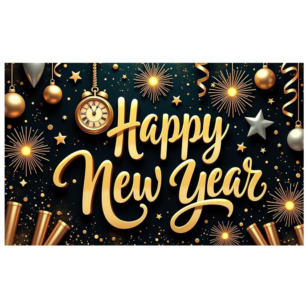 Event Banner Clock Decoration New Year Banner Festive Banner Metallic Color For Public Celebration Festive Gathering Home