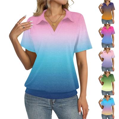 Women's Fashion Casual Lapel Short Sleeve Printed Shirt Women's Up Tops