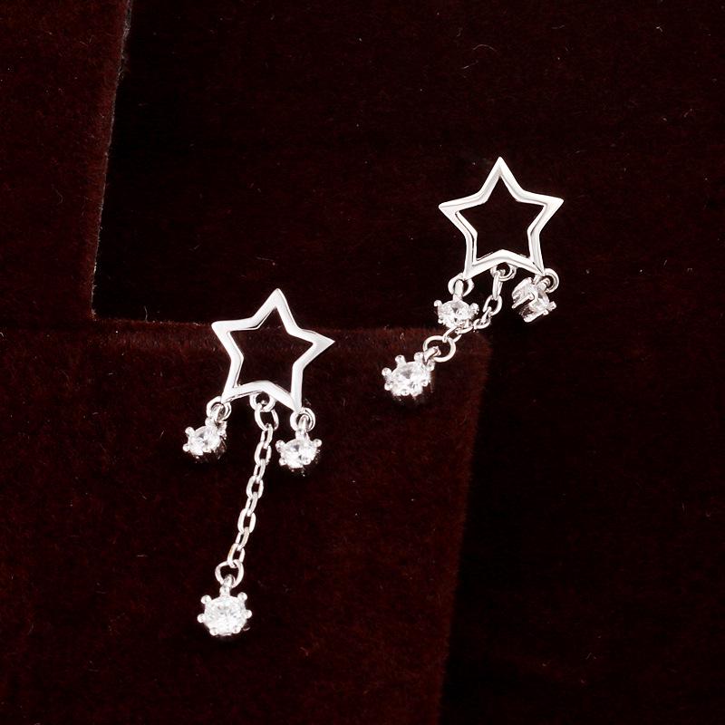 S925 Sterling Silver Hollow Star Tassel Earrings - Korean Style Delicate Drops