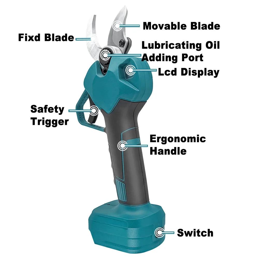 PATUOPRO 40mm Brushless Cordless Electric Scissor Pruner Pruning Shear Cutting Power Tool For Makita 18V Battery(No Battery)