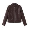 Women's Casual Solid Color Stand Up Collar Long Sleeved Zipper Pocket Jacket Motorcycle Suit Jacket Leather Jacket