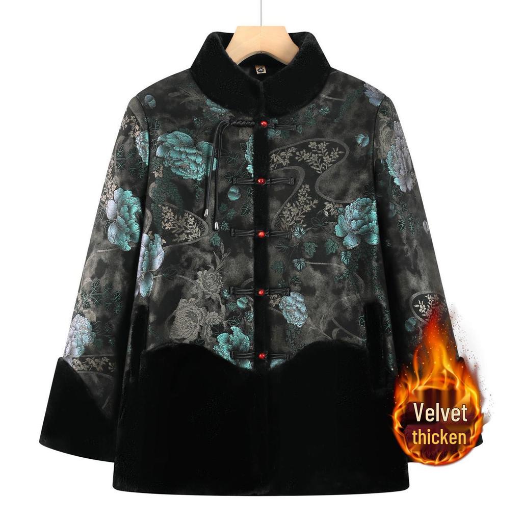 Veste d'hiver surdimensionnée en coton 200 Jin pour femmes rondes et âgées, Manteau épais doublé polaire