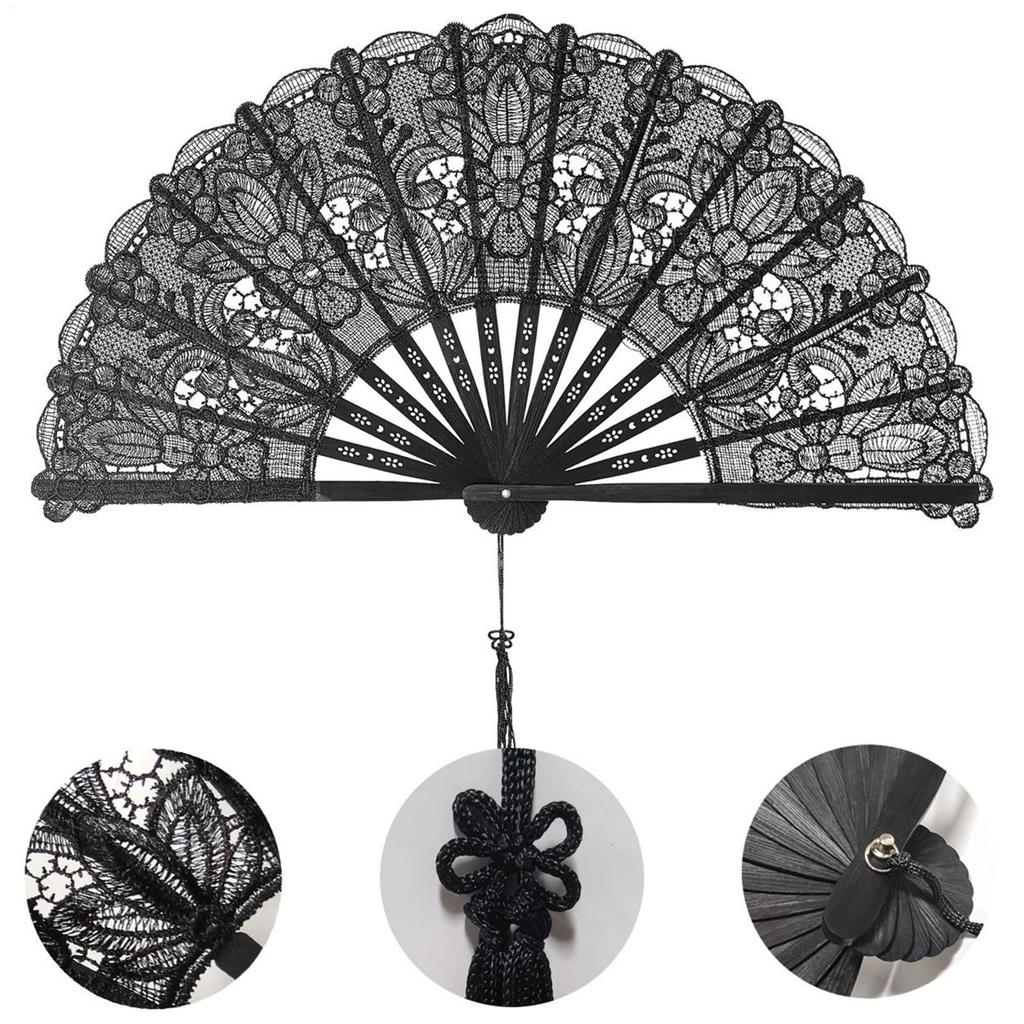 Black Fans Handheld Halloween Black Hand Fans Halloween Cosplay Costume Party Props For Women Girls Granddaughter Friends Family