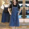 Women's 2025 Korean Style Denim Dress - Short-Sleeved, Slimming, Waist-Cinching, Trendy Fake Two-Piece Design