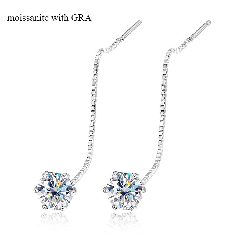 Smyoue 5/6.5mm Tassel Moissanite Drop Earrings Lab Diamond Sparkling Women Wedding Jewelry Pure 925 Silver Plated 18K Earring