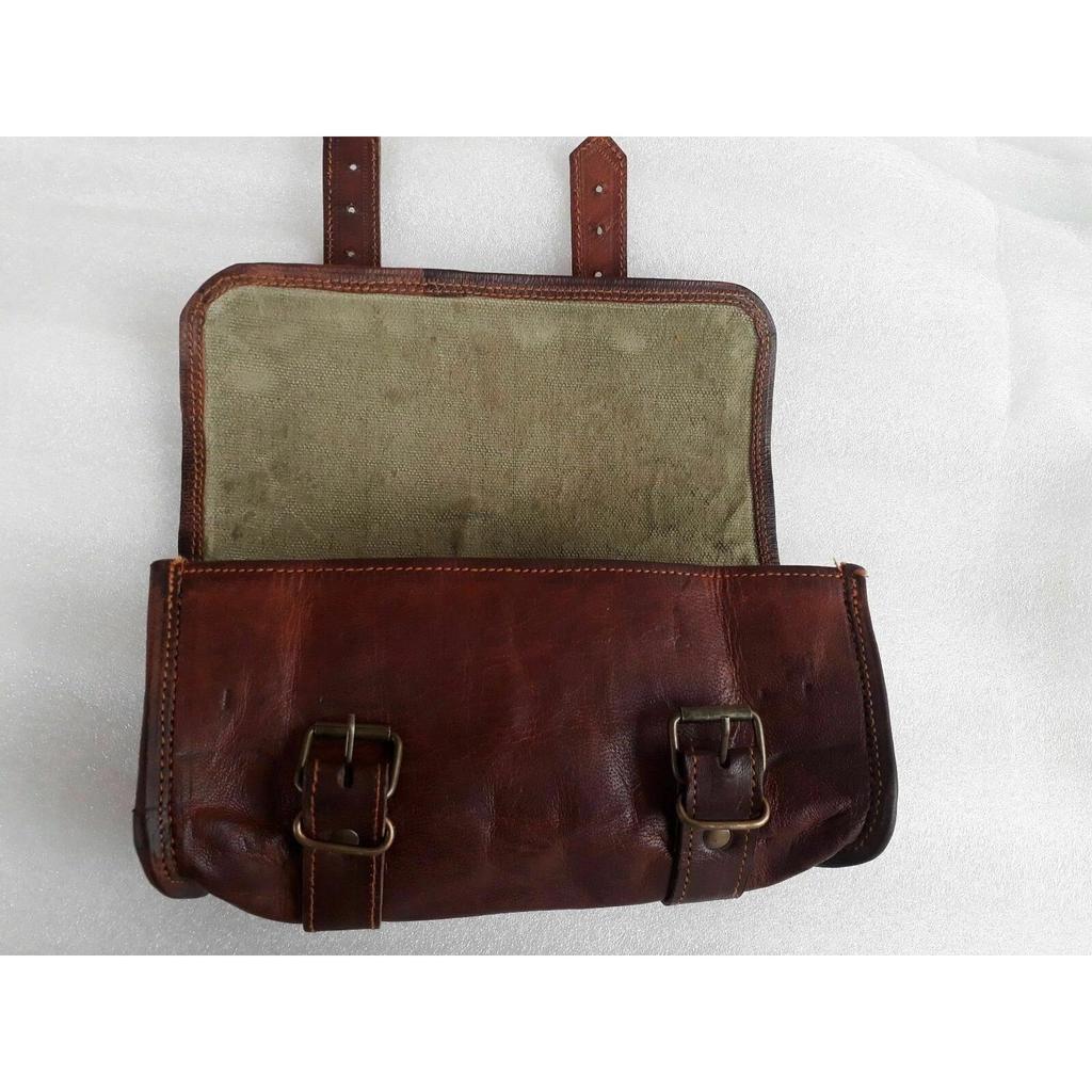 Goat Leather Motorcycle Strap Buckle Closure Tool Bag Genuine Vintage Brown Roll