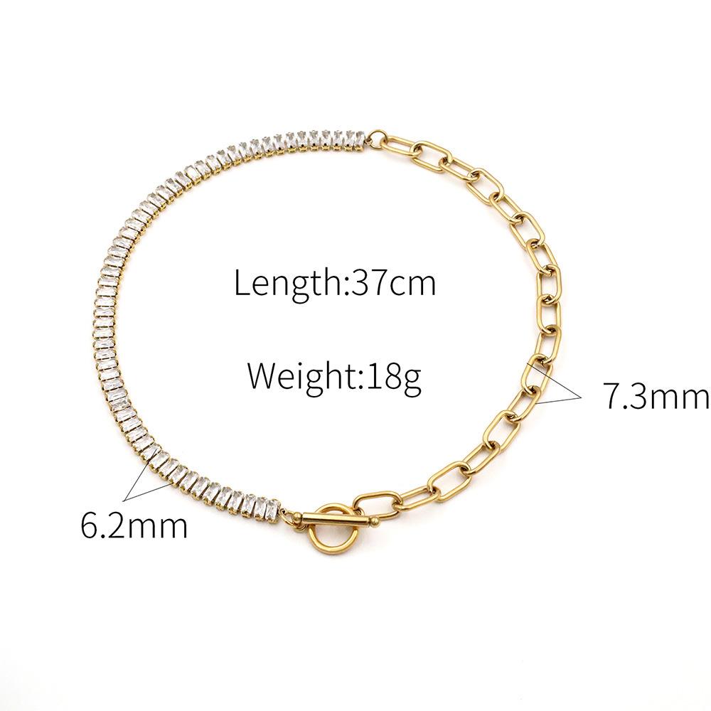 Fashion Titanium Steel Chain Splicing Zircon Necklace Women'S Light Luxury High-End Ot Buckle Necklace Jewelry
