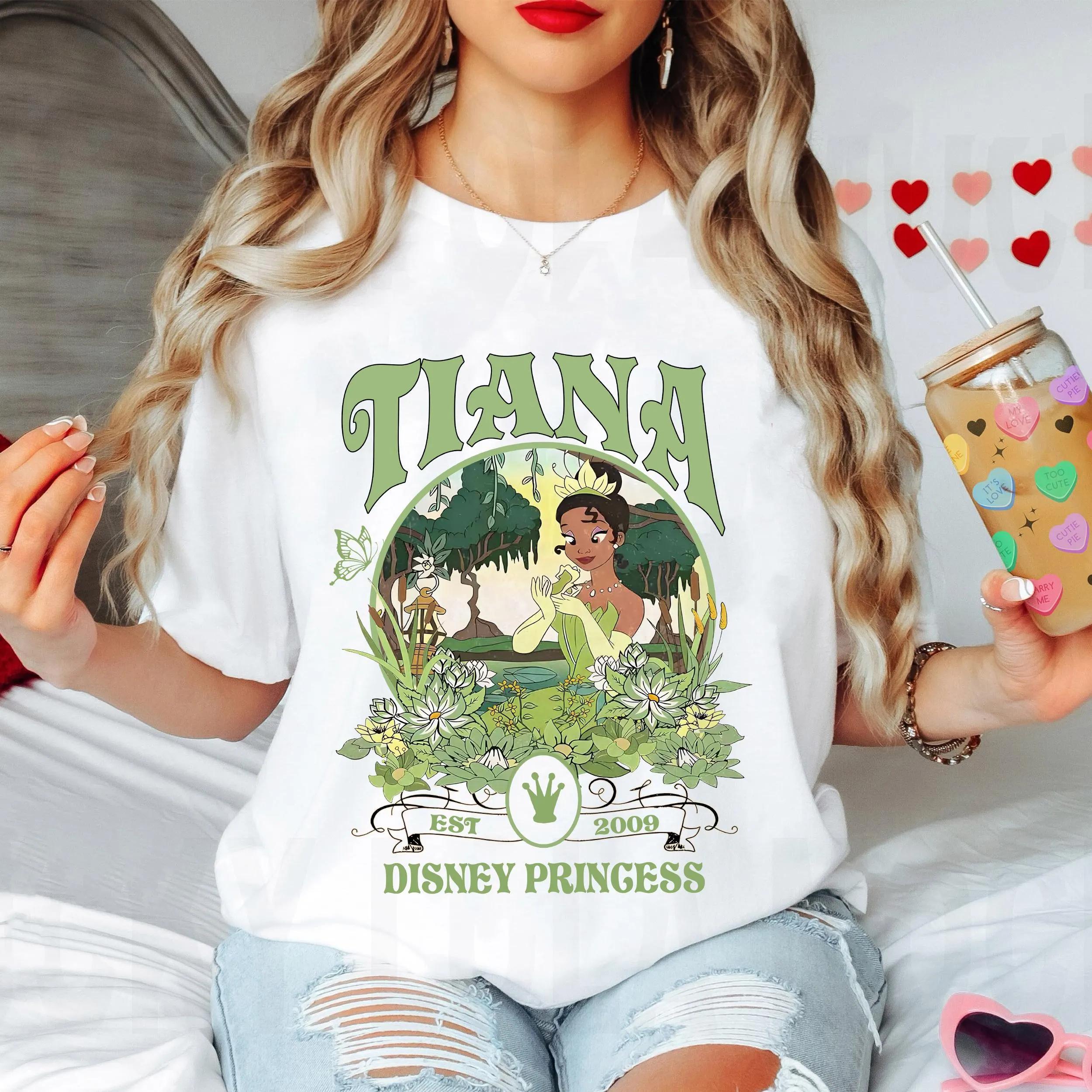 Футболка с портретом принцессы Тианы Винтажная футболка Принцесса и лягушка Приключение Тианы в заливе land Семейная поездка S