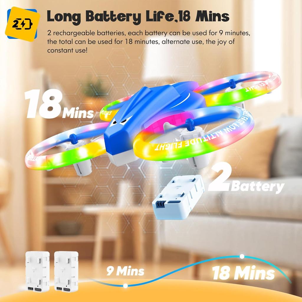 Drones for Kids With Cool Light, Kids Drone with 3D Flip, Altitude-Hold, Self-Rotation, Headless Mode, 3 Speed Modes, One-Click Take-off/Landing,