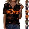 Women's Casual V Neck Button Front Top Halloween Print Short Sleeve Relaxed Fit Blouse Lightweight Breathable Fabric