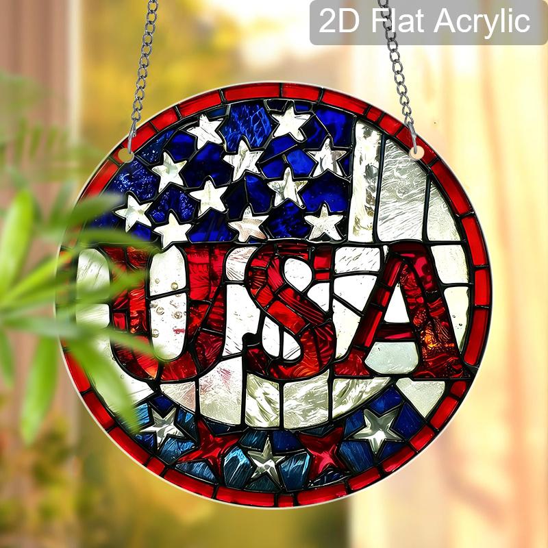 Acrylic USA Suncatcher Stained Glass Effect Window Hanging Ornament Patriotic Decor for Home