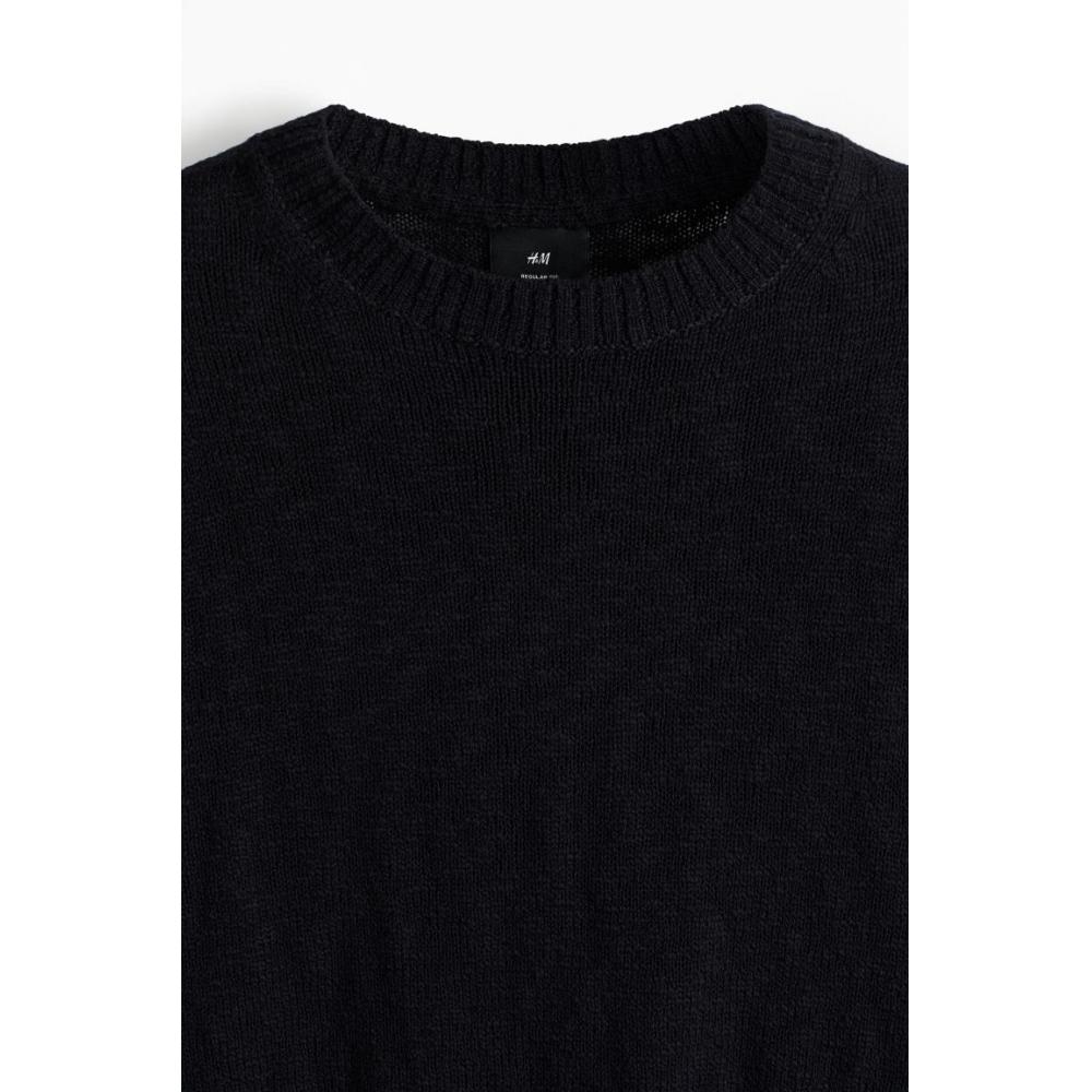 H M Rolled Edge Sweater Regular Fit Navy Blue