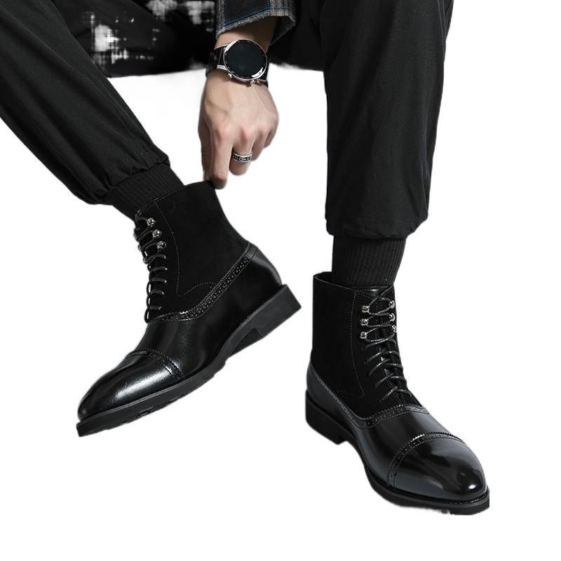 Large Size Spring and Autumn Lace-Up Leather Boots Fashion Men's Casual Shoes Vintage Knight High Top Chelsea Boots Men's Boots