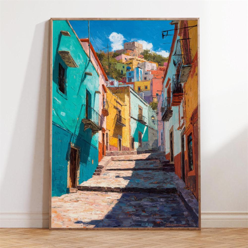 Guanajuato Villages Landscape Canvas Painting Mexican Countryside Art Prints Guanajuato Oil Painting Prints Colorful Decor 21X30CMNo Framed