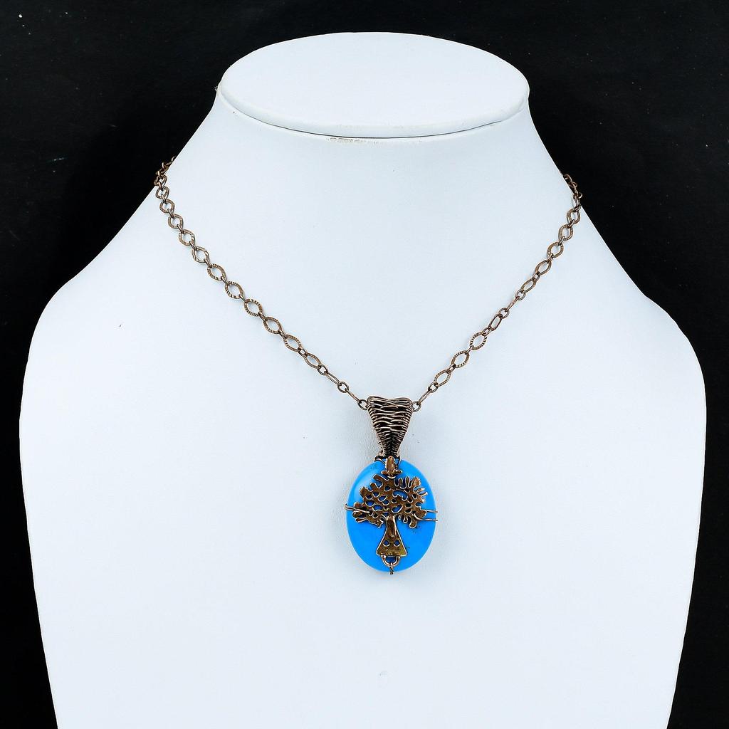 Tree Of Life Sleeping Beauty Turquoise Pendant Gemstone Copper Pendant Wire Wrapped Pendant Handmade Copper Wire Wrap Jewelry Gift For Mom