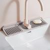 Kitchen Sink Faucet Mat Foldable Silicone Sink Splash Guard 6 Degrees Slope Bathroom Kitchen Countertop Water Draining Mat with Button