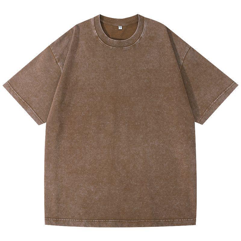 Unisex Vintage Washed Cotton T-Shirt - Loose Fit, Distressed Style 3XL кофейный