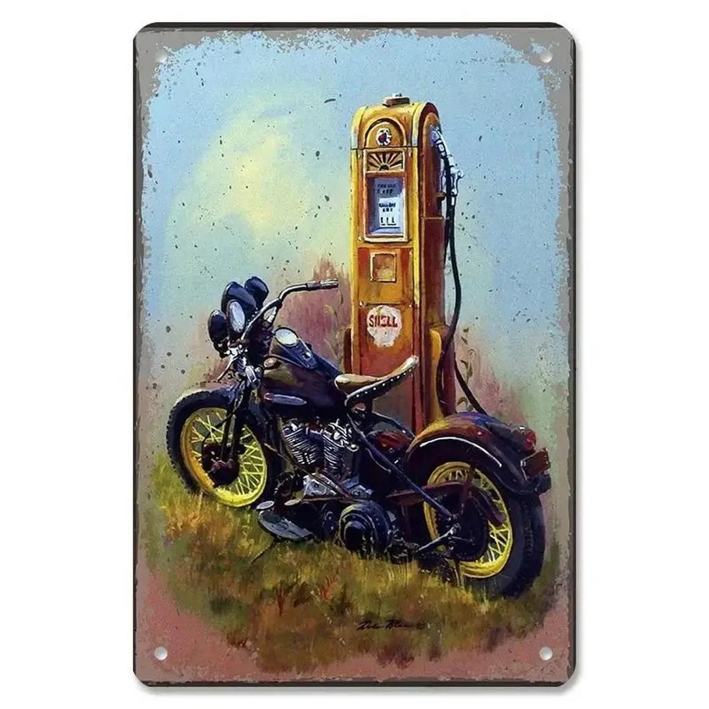 MotorcycleVintageCo Pinup Kovové cedule - Vintage umělecké plakáty - Železná malba Nástěnná dekorace - Pozvedne výzdobu v pánském doupěti a baru