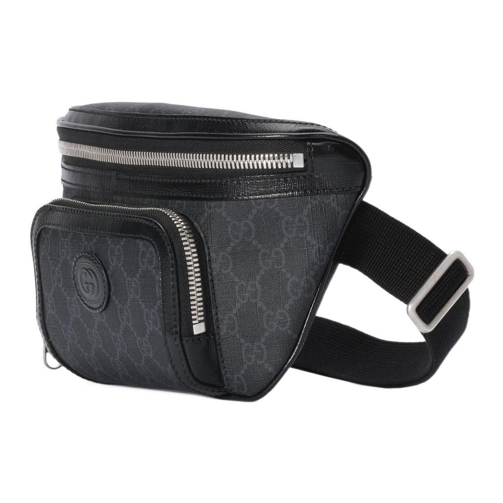 Gucci Double G Logo Zipper Canvas And Leather Trim Waist Bag Large Men Waist Bag Black 733240-92THN-1000