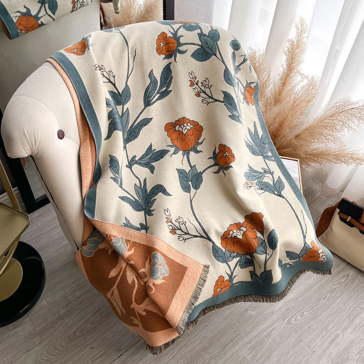 

Двусторонний мягкий шарф-шаль из имитации кашемира с бахромой, высококачественный, с цветочным ретро-литературным рисунком, теплый шарф 18565cm светло-синий