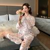 Love Plaid Cat Sweet Pajamas Women's Early Spring Ice Silk Cute Long-sleeved Suit, Comfortable Loungewear Outside