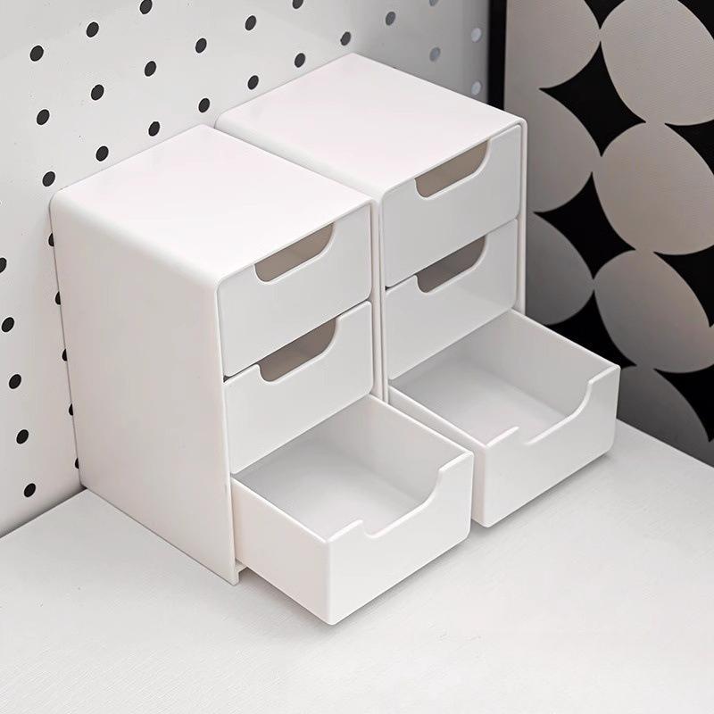 1PC Three-layer Drawer Storage Box, Pure White Simple Desktop Storage Box, Cosmetic Storage Box.