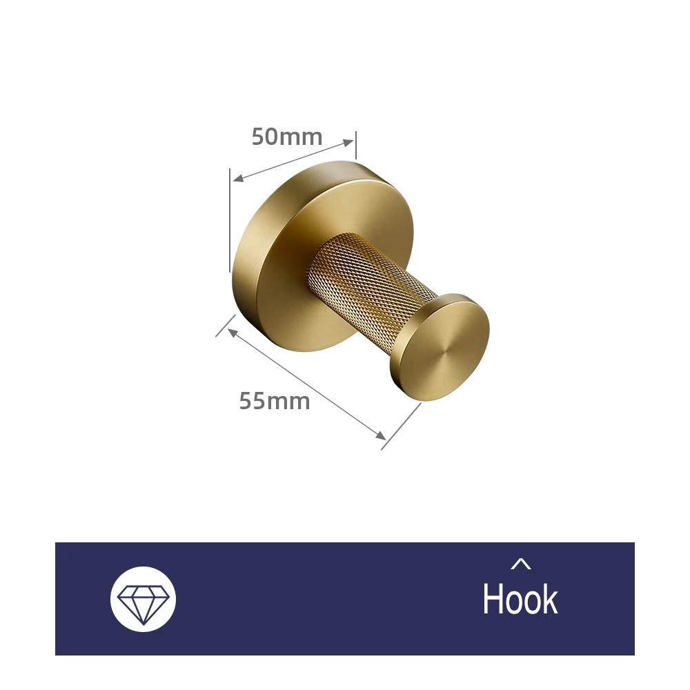 

Brushed Gold Towel Rack Knurled Towel Bar Robe Hook Paper Holder Toilet Brush Holder Bathroom Accessories Shelf