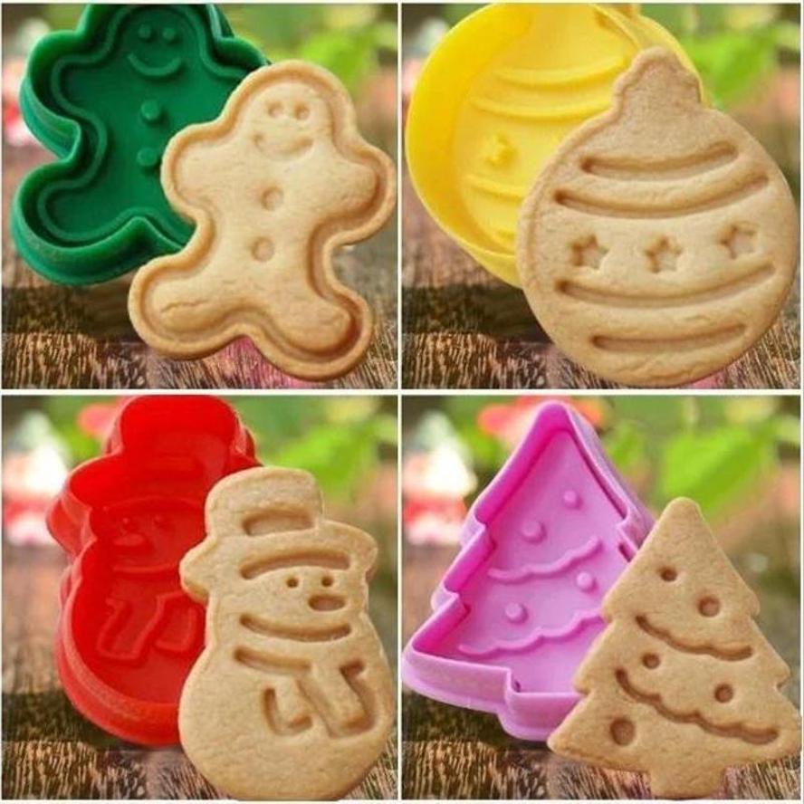 4 Pcs/set Kitchen New Cookie Biscuit Fondant Mold Silicone Cookie Baking Cutter Mould For Christmas