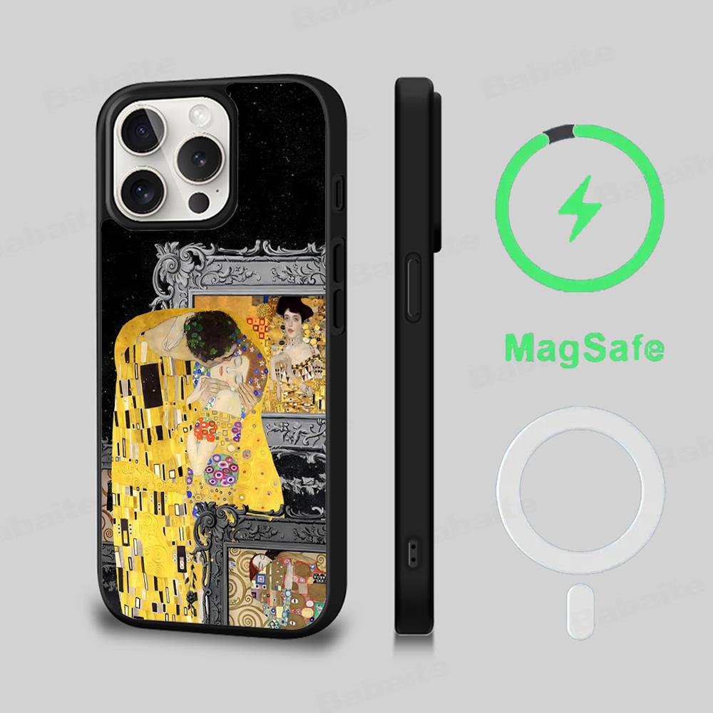 The Kiss Gustav Klimt Painting Phone Case Magnetic Case For IPhone 16 14 13 12 11 15 Pro Max Plus For Magsafe Wireless Charge