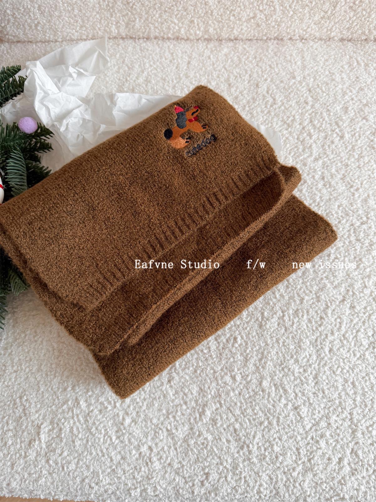 

Японский милый шарф с вышивкой в виде щенка: Уютный, модный, высококачественный трикотаж для студентов