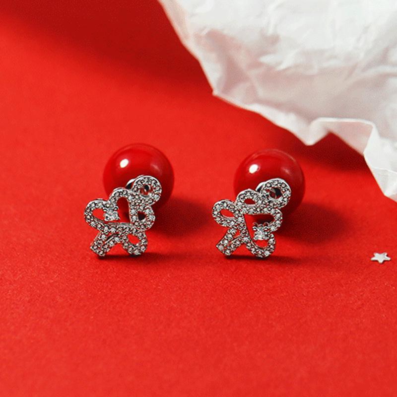 Festliche rote Perlen Weihnachtsbaum Ohrringe - Süßer Damen Winterschmuck