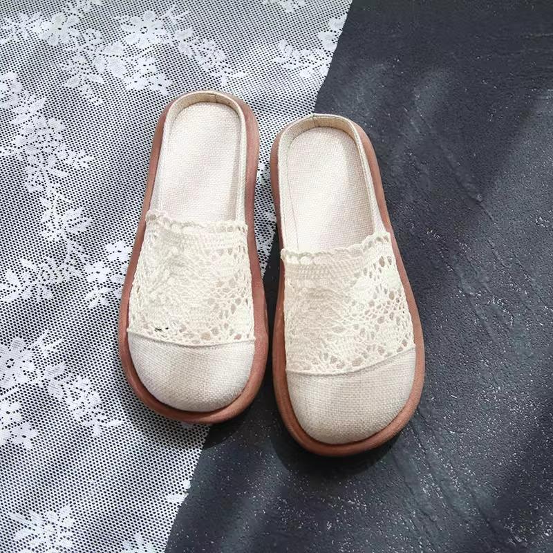 Mode 2025 Hohl-Canvas-Mules Damen Flats Slipper Kleiderschuhe Sommersandalen Komfort Flip-Flops Neue Slingback-Slides Mujer Zapatos