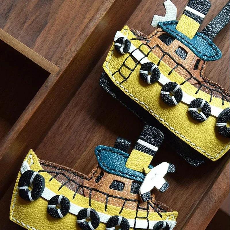 Handmade Leather Small Boat Key Chain Ship Bag Charm Christmas Gifts Keyring