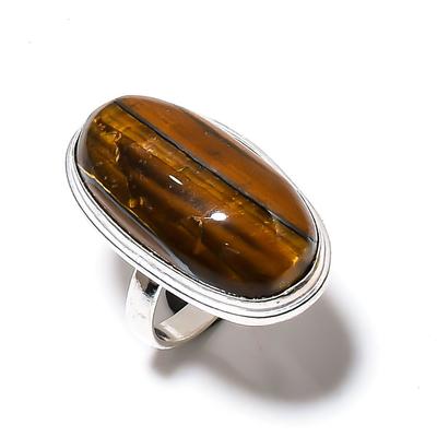 Natural Tiger Eye Gemstone Handmade 925 Sterling Silver Jewelry Ring Size 8 g2P40