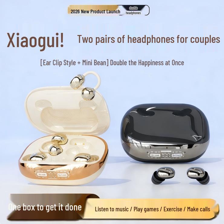 Dual Bluetooth In-ear Clip-on Headphones: Wireless, Rechargeable, Long Battery Life, Comfortable Fit, Superior Sound Quality.
