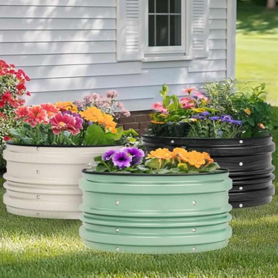 3Pcs 2x2x1ft Galvanized Raised Garden Bed Set White Rust Corrosion Protection Easy Assembly Safe Edge Ideal for Vegetables Flow