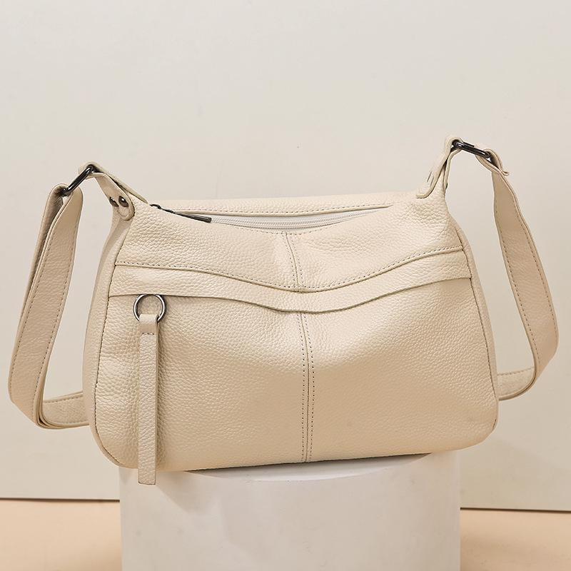 

Genuine Leather Large Capacity Shoulder Bag for Middle-Aged Women - Fashionable Top Layer Cowhide Crossbody слонова кістка