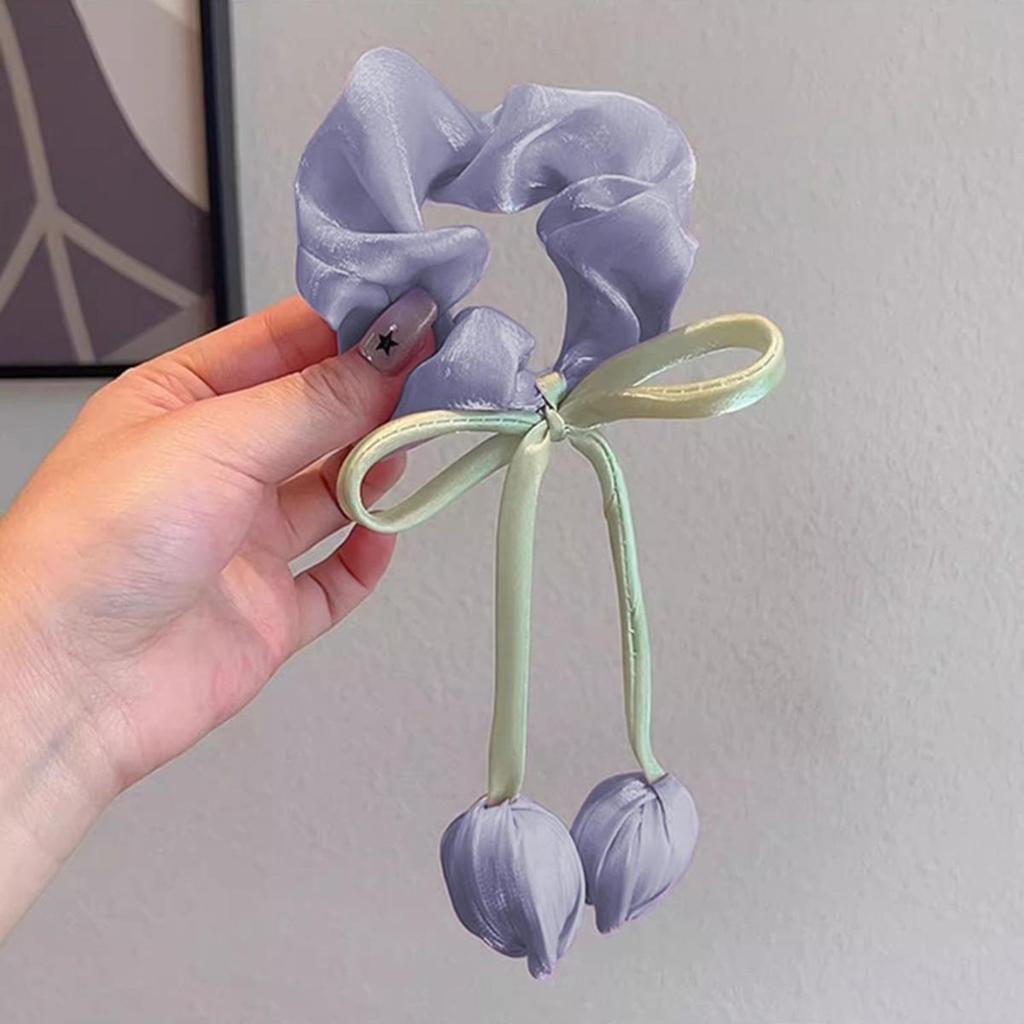 Cute Tulip Flower Large Intestine Scrunchie for Girls Sweet Head Ornament Headband Ribbon Hair Tie Fashion Hair Accessories