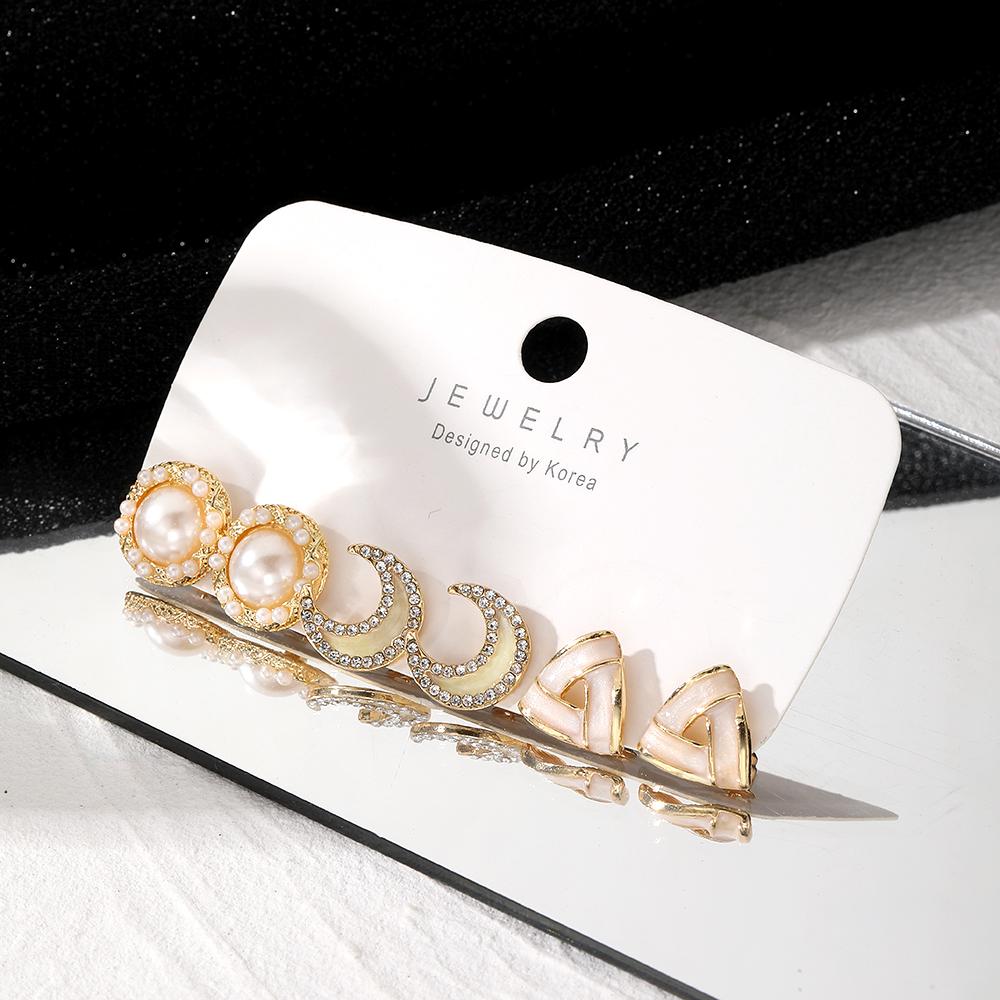 Mondperlen-Karten-Set, Ohrringe, 3-teilig, weißer Kristall, elegante Ohrringe, Diamant, Liebesperle, Mädchen, niedliches Ohrring-Set, Dekoration, Geschenk