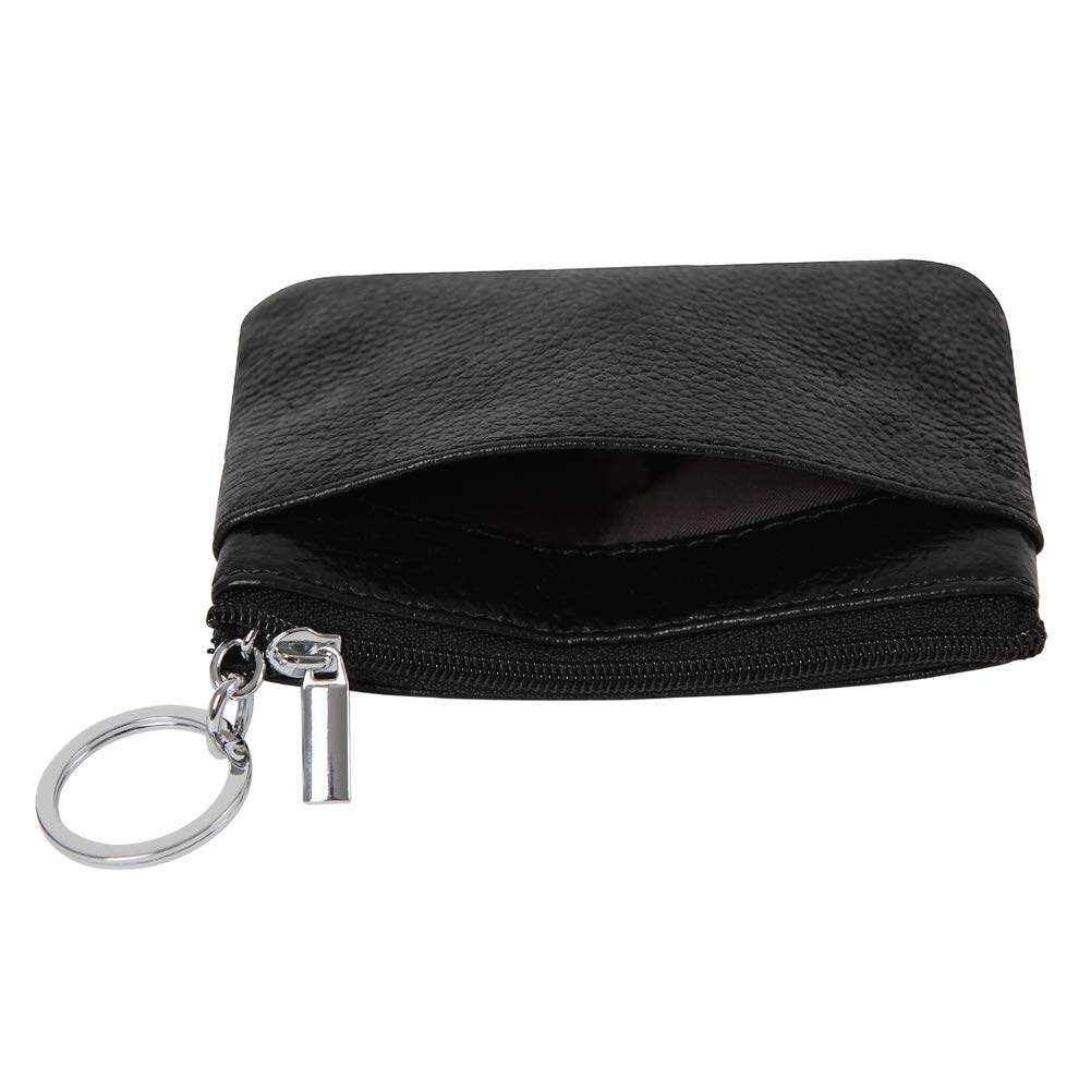 Women's Genuine Leather Coin Purse Mini Pouch Change Wallet with Keychain NEW Three Zipper Fashion Multicolor