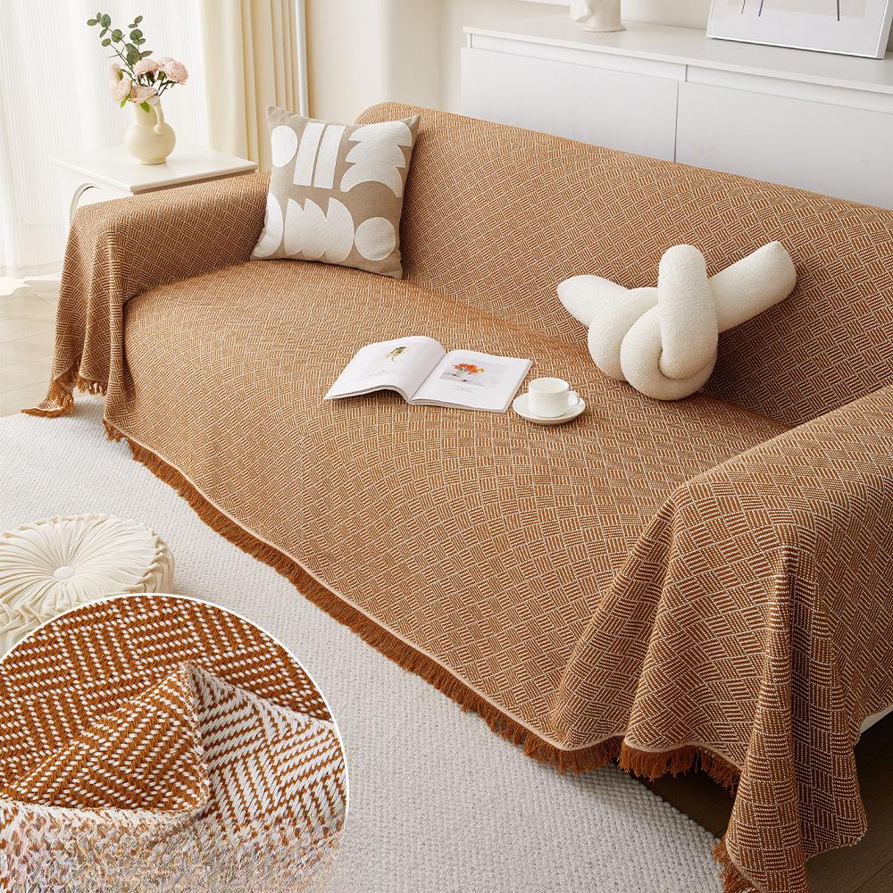 

Nordic Cotton and Linen Oblique Mesh Sofa Towel Simple Modern Sofa Cover Cloth Four Seasons Universal Cotton 180x380
