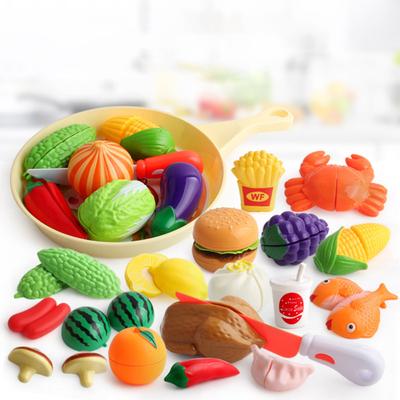 Children Pretend Role Play House Toy Cutting Fruit Vegetables Seafood Breakfast Burger Food Kitchen
