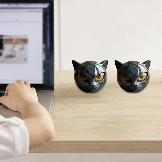Black Cat Stone Figurine Resin Cat Head Healing Stone Marble Texture Cat Stone Keepsake Gift for Cat Lovers Women Men