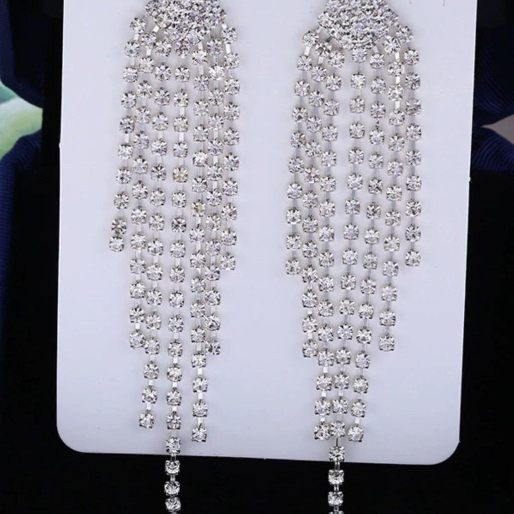 Elegant European & American Diamond Tassel Earrings - Korean Style for Evening Parties and Brides