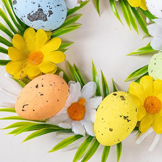 Easter Egg Wreath Colorful Spring Door Decor with Faux Flowers Lightweight Foam Holiday Hanging Decoration