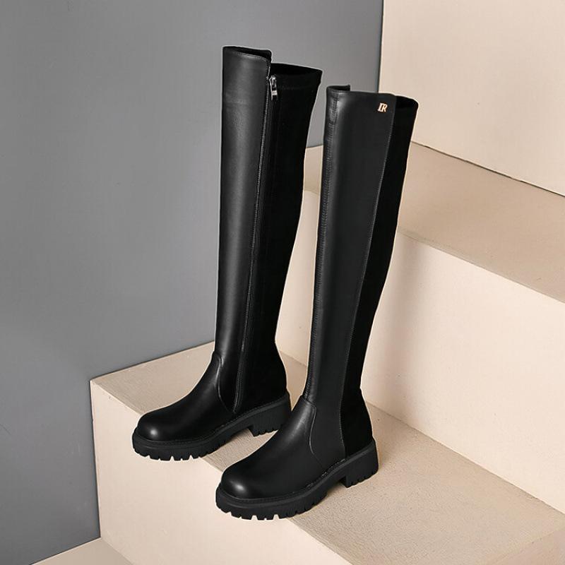 Autumn and winter European and American large-size women's boots thick-soled non-slip medium heel comfortable square heel knee boots women's new wome